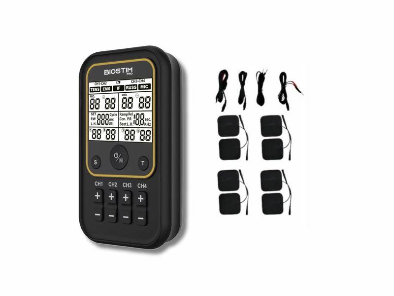 Biostim pro - 5 correntes e 4 Canais (TENS, EMS/FES, Interferencial (IF), Corrente Russa (RUSS) e Microcorrentes (MIC/MENS).